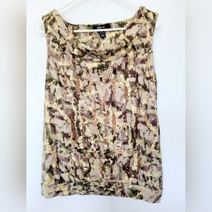 Style&Co Women's Tank Top Camouflage Sequins Metallic Crew Neck Medium